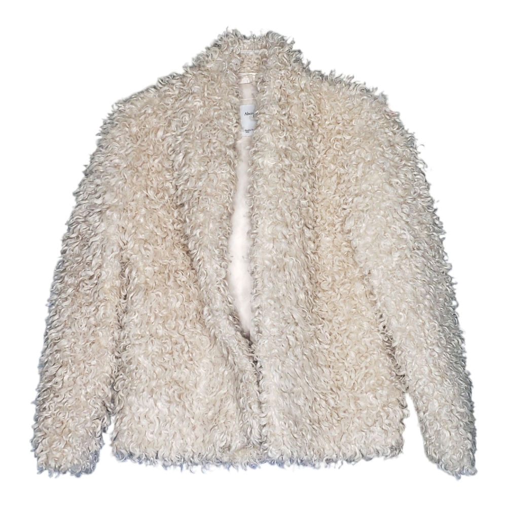 Abercrombie and Fitch Faux Mongolian Sheep Fur Chic Boho Plush Snap Close Jacket